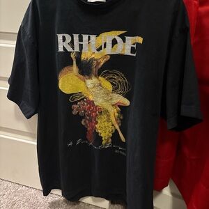 Rhude Black and Yellow Short Sleeve Tee with Bold Graphic